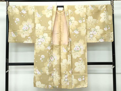 平和屋着物∞極上　長羽織　京友禅　草花文　桑染色地　反端付き　逸品　未使用　CZAA5209s6