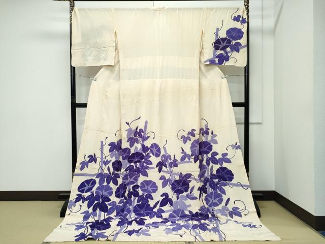 平和屋本店＊極上 夏物 訪問着 お引きずり・お引き摺り 舞妓 芸妓 絽縮緬 朝顔 八掛付き 逸品 CZAA5210s6