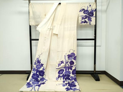 平和屋本店＊極上 夏物 訪問着 お引きずり・お引き摺り 舞妓 芸妓 絽縮緬 朝顔 八掛付き 逸品 CZAA5210s6