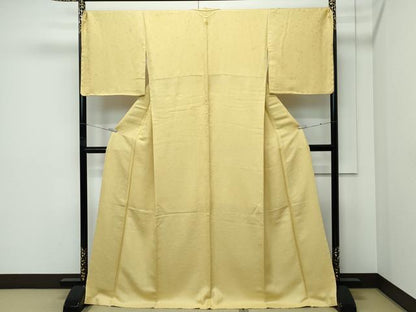 平和屋着物●極上　色無地　卵色　草花風景地紋　ますいわ屋扱い　逸品　未使用　CZAA5213s6
