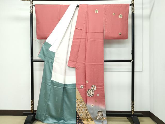 平和屋着物●極上　世界的友禅作家　千地泰弘　千地天女　訪問着　正倉院花文　暈し染め　金彩　赭色地　逸品　CZAA5214s6