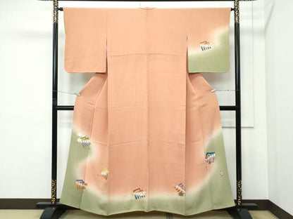 平和屋着物●極上　人形作家・ホリヒロシ　訪問着　源氏香花文　暈し染め　金彩　鬼しぼ縮緬　櫨色地　逸品　CZAA5218s6