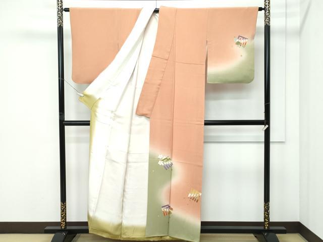 平和屋着物●極上　人形作家・ホリヒロシ　訪問着　源氏香花文　暈し染め　金彩　鬼しぼ縮緬　櫨色地　逸品　CZAA5218s6