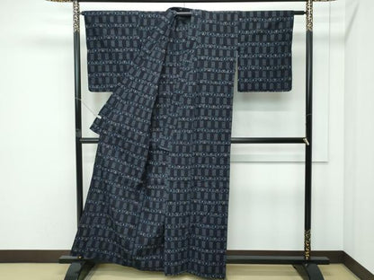 平和屋着物▽極上　久留米絣　単衣　亀甲舞蝶文　綿　逸品　CZAA5220s6