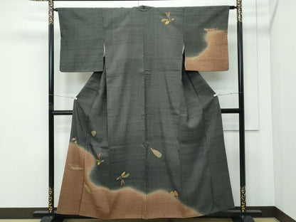 平和屋着物●極上　染織の名門　しょうざん  生紬　訪問着　成り物　カタツムリ　魚　藍海松茶色地　逸品　CZAA5221s6