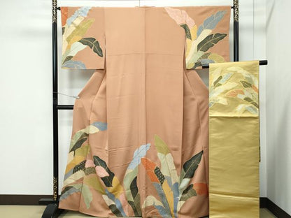 平和屋本店●極上　ジャパンオートクチュール　渡辺雪三郎　訪問着・袋帯セット　吉祥草木文　金彩　焦香色地　逸品　CZAA5222s6
