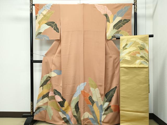平和屋本店●極上　ジャパンオートクチュール　渡辺雪三郎　訪問着・袋帯セット　吉祥草木文　金彩　焦香色地　逸品　CZAA5222s6