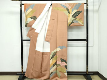 平和屋本店●極上　ジャパンオートクチュール　渡辺雪三郎　訪問着・袋帯セット　吉祥草木文　金彩　焦香色地　逸品　CZAA5222s6