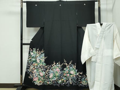 平和屋着物●極上　本加賀友禅作家　染元千紅代表　寺西一紘　黒留袖・長襦袢セット　花籠文　逸品　未使用　CZAA5223s6
