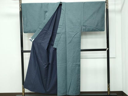 平和屋着物●極上　男性　紬　色無地　青鈍色　鈴乃屋扱い　逸品　CZAA5224s6