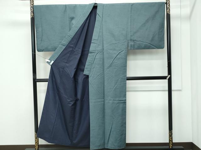 平和屋着物●極上　男性　紬　色無地　青鈍色　鈴乃屋扱い　逸品　CZAA5224s6