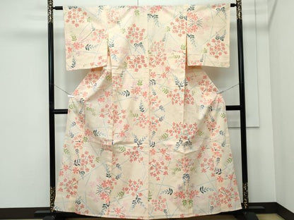 平和屋着物＊極上 夏物 竺仙 小紋・浴衣兼用 草花文 香色地 阪急百貨店扱い 綿 逸品 未使用 CZAA5231s6