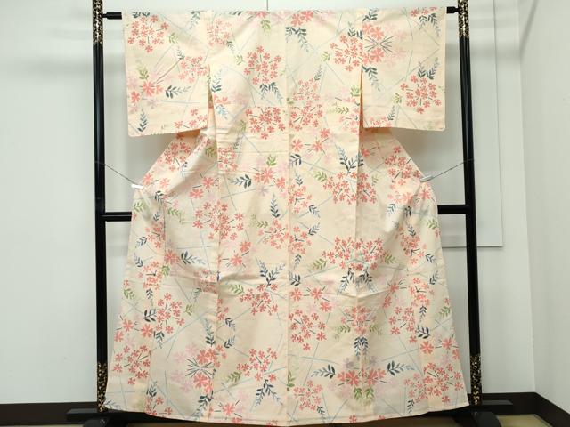 平和屋着物＊極上 夏物 竺仙 小紋・浴衣兼用 草花文 香色地 阪急百貨店扱い 綿 逸品 未使用 CZAA5231s6