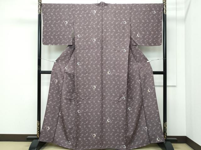 平和屋着物▽極上 小紋 単衣 兎 琉球絣文様 ローズグレイ色地 反端付き 逸品 CZAA5234s6