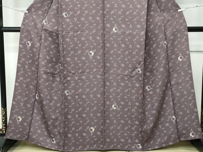 平和屋着物▽極上 小紋 単衣 兎 琉球絣文様 ローズグレイ色地 反端付き 逸品 CZAA5234s6