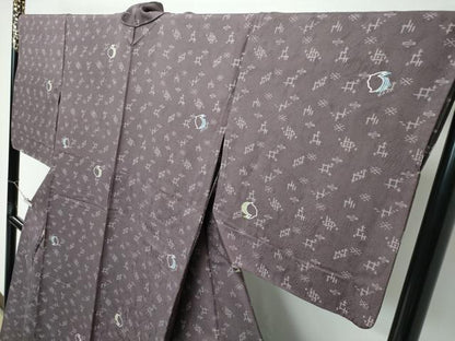 平和屋着物▽極上 小紋 単衣 兎 琉球絣文様 ローズグレイ色地 反端付き 逸品 CZAA5234s6