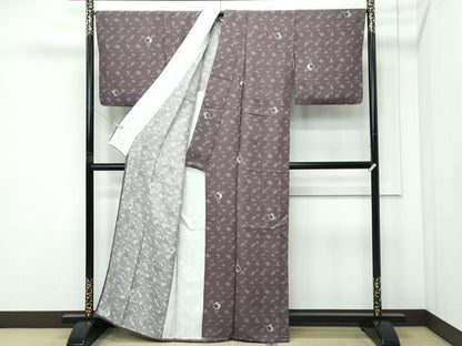 平和屋着物▽極上 小紋 単衣 兎 琉球絣文様 ローズグレイ色地 反端付き 逸品 CZAA5234s6
