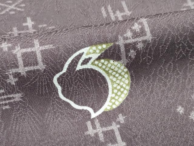 平和屋着物▽極上 小紋 単衣 兎 琉球絣文様 ローズグレイ色地 反端付き 逸品 CZAA5234s6