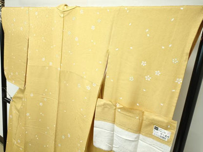 平和屋着物●極上　京の名門　友禅　染の北川　小紋　舞花文　玉蜀黍色地　反端付き　逸品　CZAA5238s6
