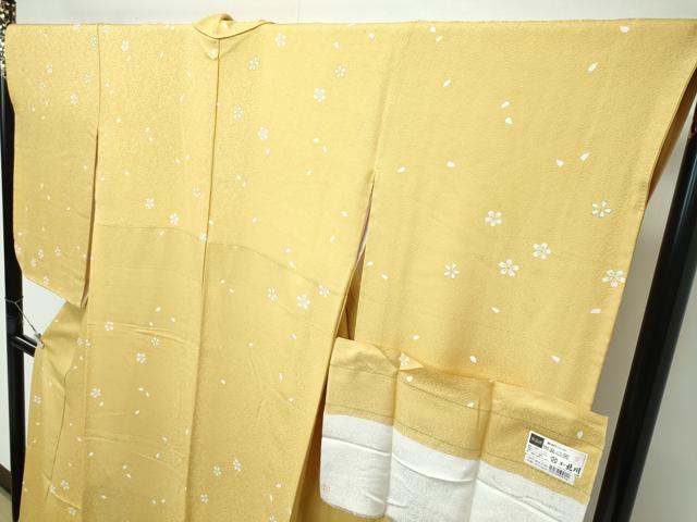 平和屋着物●極上　京の名門　友禅　染の北川　小紋　舞花文　玉蜀黍色地　反端付き　逸品　CZAA5238s6