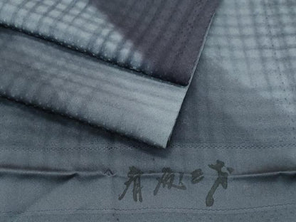平和屋着物●極上　染色作家　斉藤三才　小紋　斜線文　暈し染め　反端付き　逸品　CZAA5240s6