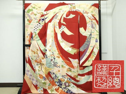 平和屋本店●極上　創業460年・千總　振袖　駒刺繍　束ね熨斗鳳凰花文　金彩　大丸扱い　逸品　CZAA5780s6