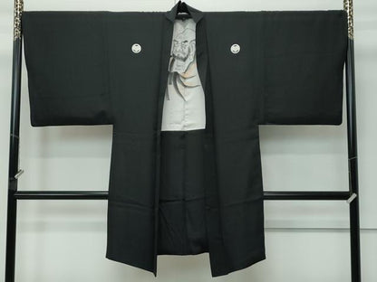 平和屋本店●極上　男性　黒紋付　羽織・長襦袢セット　羽裏：人物文　近鉄扱い　逸品　CZAA5246s6