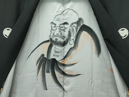 平和屋本店●極上　男性　黒紋付　羽織・長襦袢セット　羽裏：人物文　近鉄扱い　逸品　CZAA5246s6