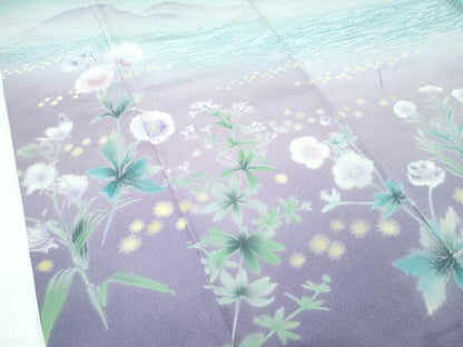 平和屋着物●極上　訪問着　刺繍　草花文　暈し染め　青磁色地　逸品　CZAA5276s6