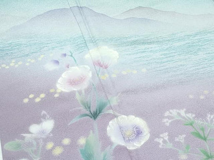 平和屋着物●極上　訪問着　刺繍　草花文　暈し染め　青磁色地　逸品　CZAA5276s6