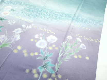 平和屋着物●極上　訪問着　刺繍　草花文　暈し染め　青磁色地　逸品　CZAA5276s6