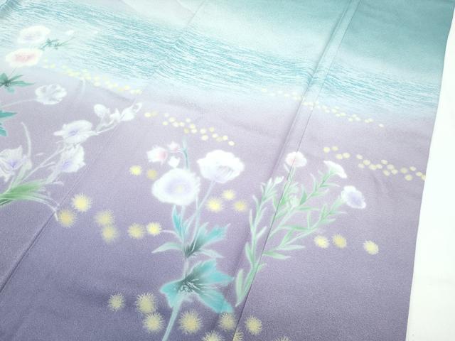 平和屋着物●極上　訪問着　刺繍　草花文　暈し染め　青磁色地　逸品　CZAA5276s6