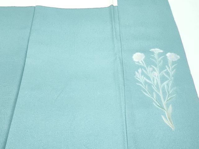 平和屋着物●極上　訪問着　刺繍　草花文　暈し染め　青磁色地　逸品　CZAA5276s6
