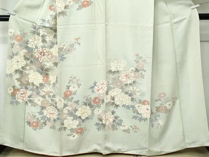 平和屋本店●極上　創業460年・千總　訪問着　刺繍　菊　牡丹　金彩　若葉色地　反端付き　逸品　未使用　CZAA5277s6