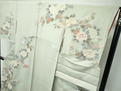 平和屋本店●極上　創業460年・千總　訪問着　刺繍　菊　牡丹　金彩　若葉色地　反端付き　逸品　未使用　CZAA5277s6