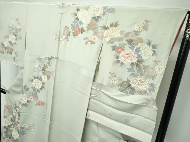 平和屋本店●極上　創業460年・千總　訪問着　刺繍　菊　牡丹　金彩　若葉色地　反端付き　逸品　未使用　CZAA5277s6