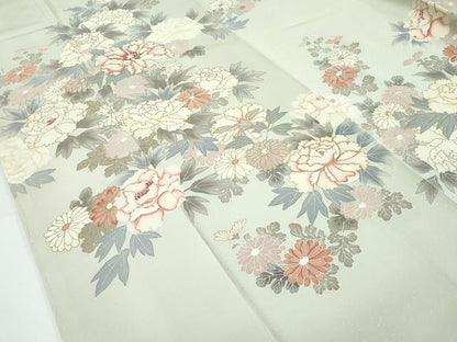 平和屋本店●極上　創業460年・千總　訪問着　刺繍　菊　牡丹　金彩　若葉色地　反端付き　逸品　未使用　CZAA5277s6