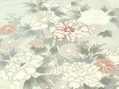 平和屋本店●極上　創業460年・千總　訪問着　刺繍　菊　牡丹　金彩　若葉色地　反端付き　逸品　未使用　CZAA5277s6