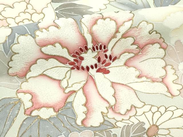 平和屋本店●極上　創業460年・千總　訪問着　刺繍　菊　牡丹　金彩　若葉色地　反端付き　逸品　未使用　CZAA5277s6