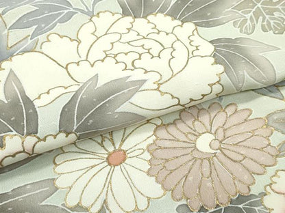 平和屋本店●極上　創業460年・千總　訪問着　刺繍　菊　牡丹　金彩　若葉色地　反端付き　逸品　未使用　CZAA5277s6
