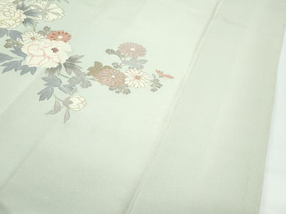 平和屋本店●極上　創業460年・千總　訪問着　刺繍　菊　牡丹　金彩　若葉色地　反端付き　逸品　未使用　CZAA5277s6