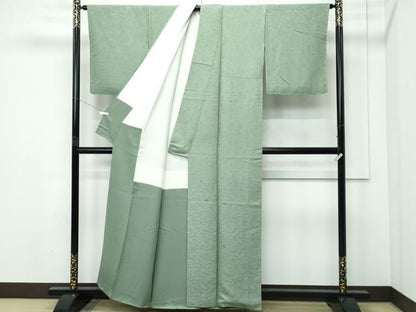 平和屋着物●極上　色無地　麹塵色　松竹梅草花地紋　逸品　未使用　CZAA5282s6