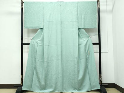平和屋着物●極上　本草木染作家　瑞寶　色無地　山葵色　氷割地紋　鈴乃屋扱い　逸品　未使用　CZAA5283s6