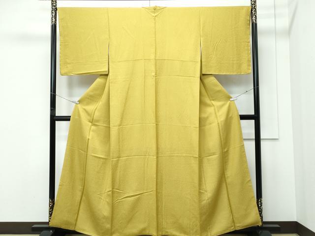 平和屋着物●極上　色無地　芥子色　葉尽くし地紋　逸品　未使用　CZAA5290s6