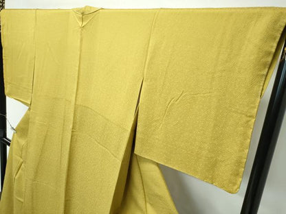 平和屋着物●極上　色無地　芥子色　葉尽くし地紋　逸品　未使用　CZAA5290s6