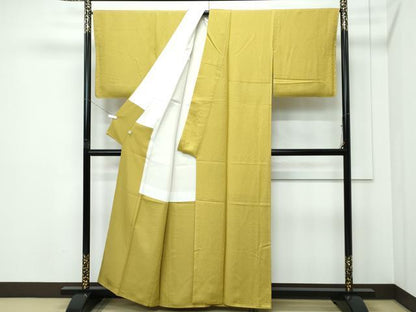 平和屋着物●極上　色無地　芥子色　葉尽くし地紋　逸品　未使用　CZAA5290s6