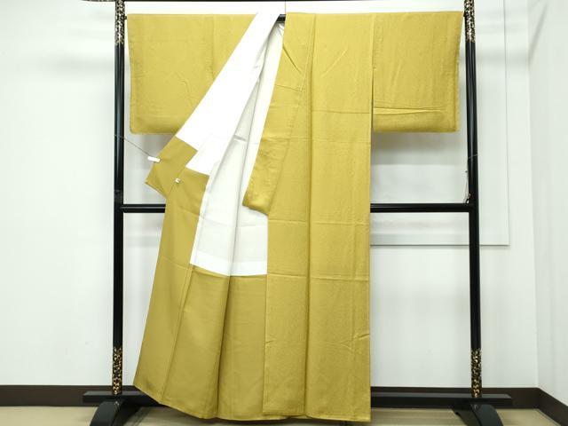 平和屋着物●極上　色無地　芥子色　葉尽くし地紋　逸品　未使用　CZAA5290s6