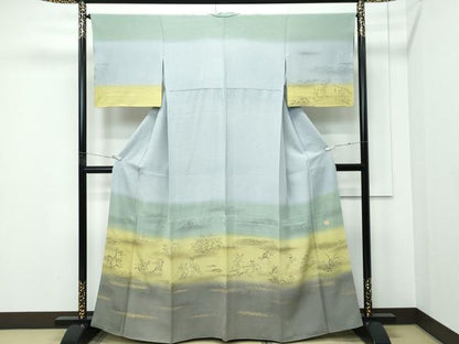 平和屋着物●極上　染色作家　佐藤修平　訪問着　胴抜き仕立て　手描き　鳥獣戯画　暈し染め　金彩　逸品　CZAA5297s6