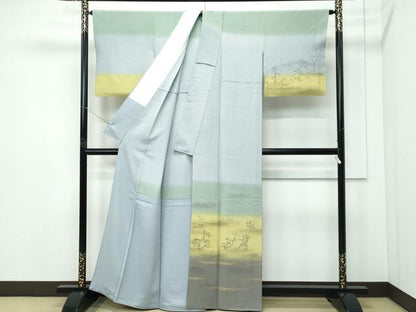 平和屋着物●極上　染色作家　佐藤修平　訪問着　胴抜き仕立て　手描き　鳥獣戯画　暈し染め　金彩　逸品　CZAA5297s6