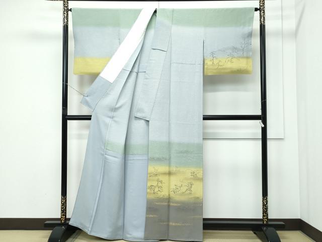 平和屋着物●極上　染色作家　佐藤修平　訪問着　胴抜き仕立て　手描き　鳥獣戯画　暈し染め　金彩　逸品　CZAA5297s6